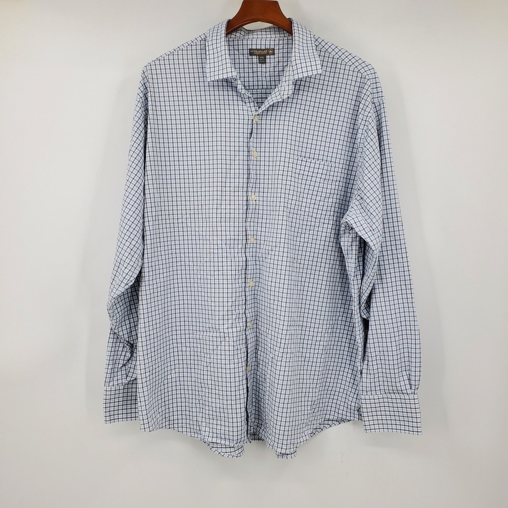 Peter Millar Summer Comfort Blue Check Plaid Performance Shirt XXL Mens Preppy